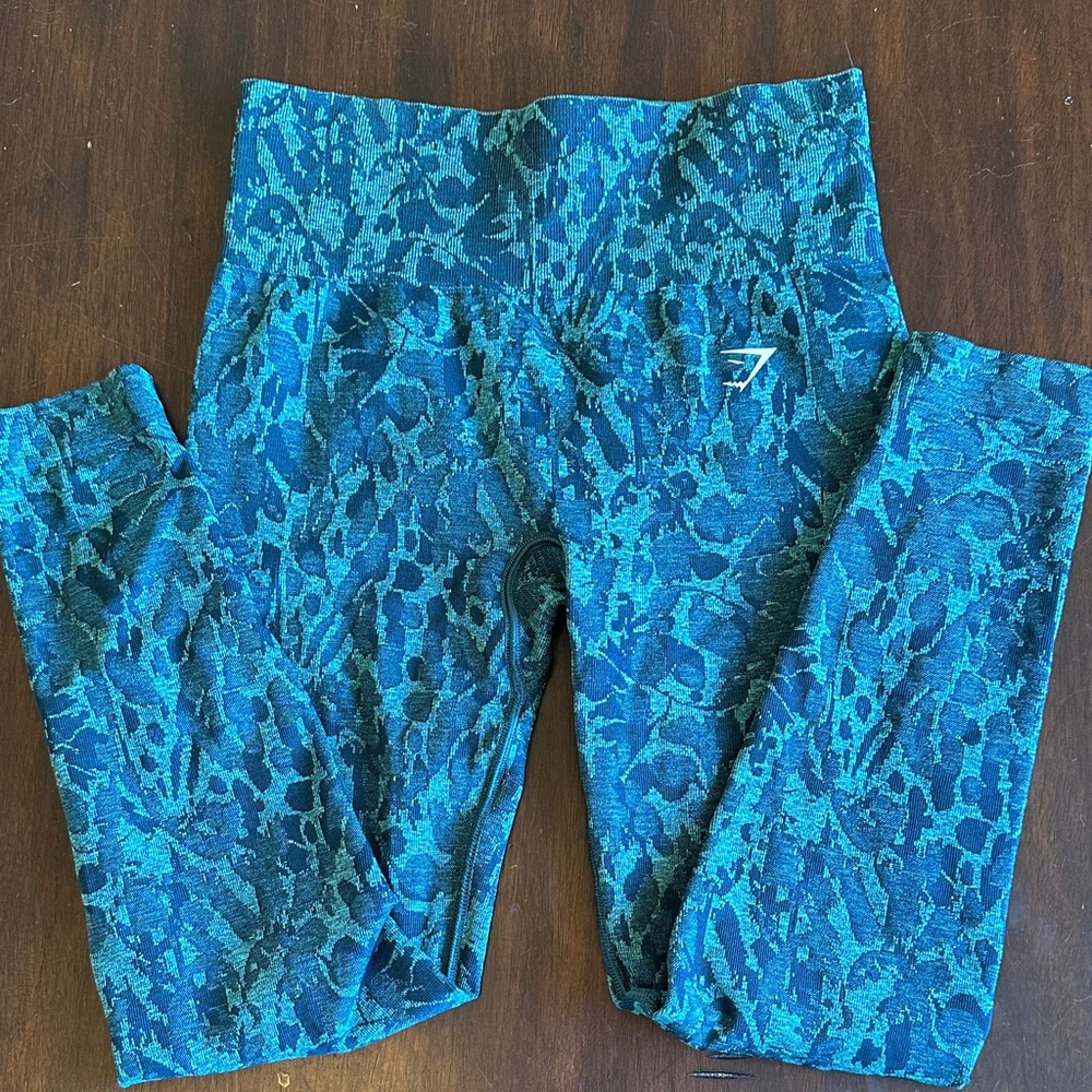 Gymshark Women’s Blue Patterned High-Waist Leggings